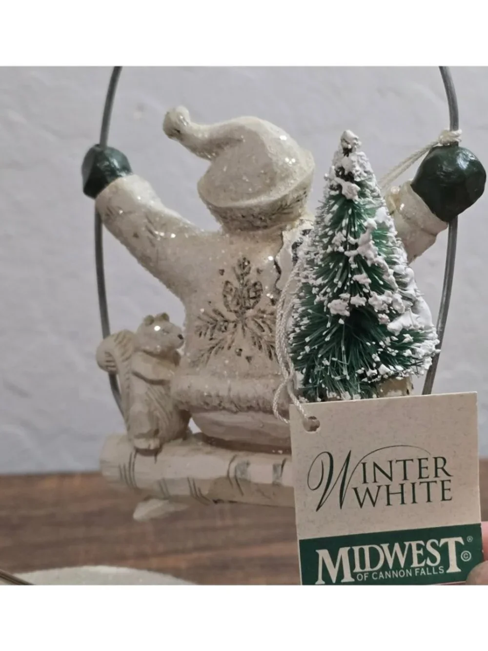 NWT Pam Schifferl Santa On Swing Ornament Midwest Cannon Falls Winter White